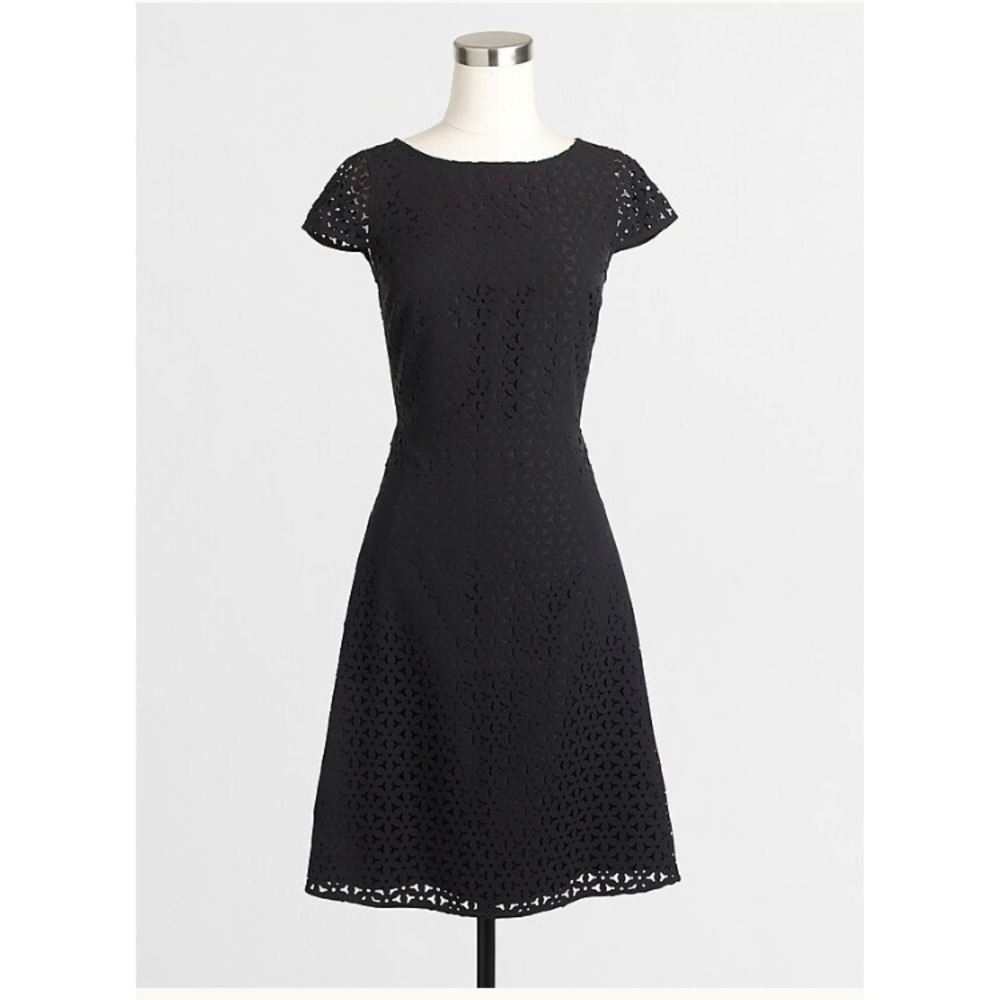 J. Crew Factory Sz 4 Laser cut cap sleeve dress in black fits small